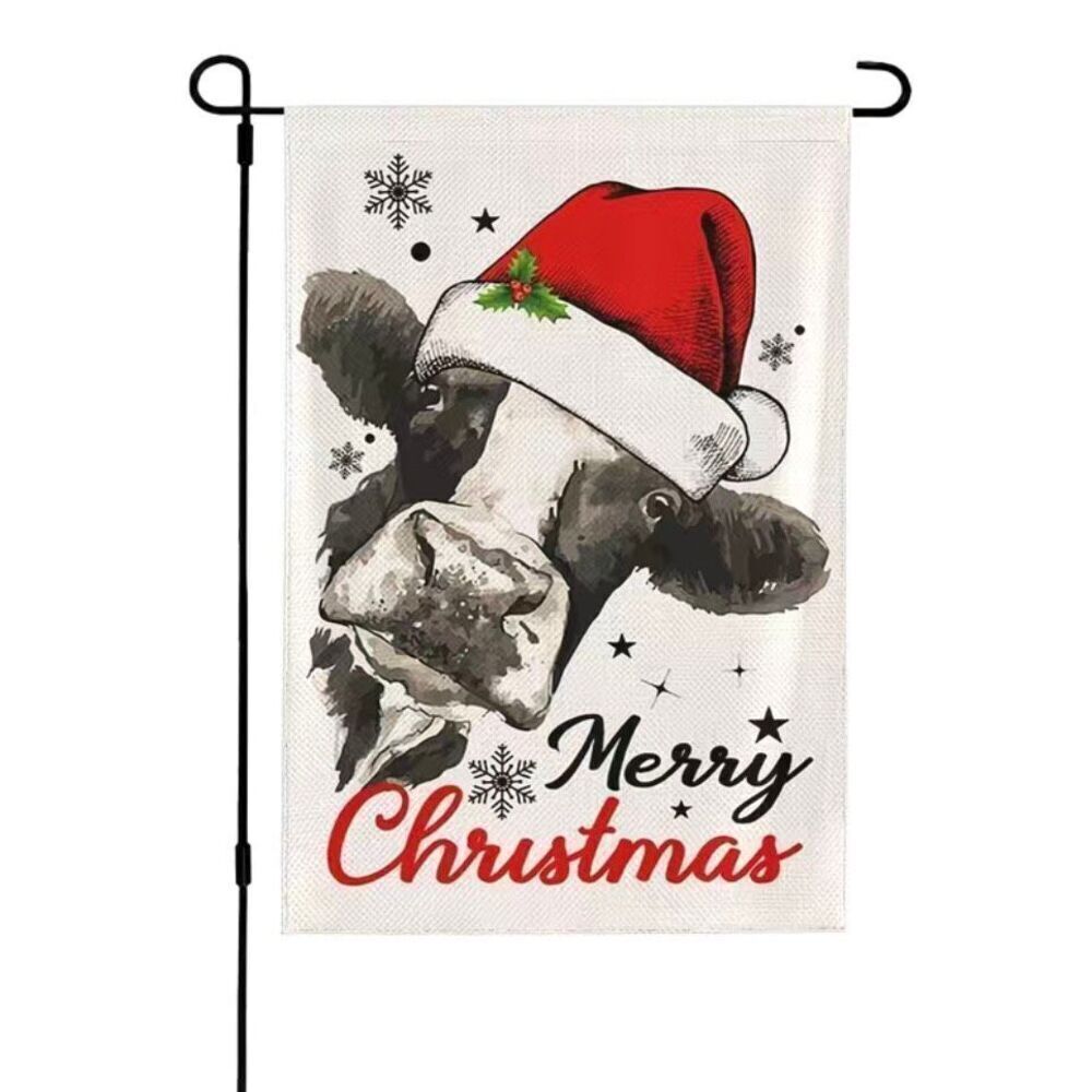 Merry Christmas Cow Garden Flag Winter Snowflake Holiday Decorative Double Sided